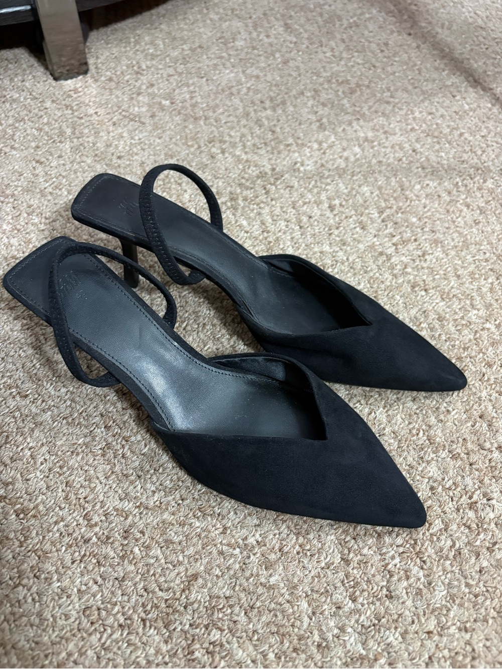 H&M Black Suede Pointed Slingback Heels